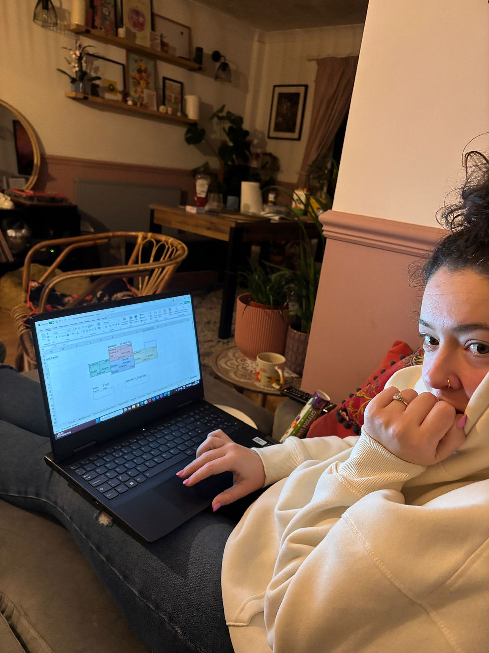 Me... anxiously trying to work out the accommodation at our wedding venue!