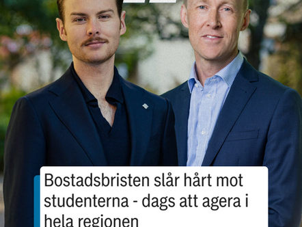 Rasmus Elfström och Johan Johander i LT: "Bostadsbristen slår hårt mot studenterna - dags att agera i hela regionen"