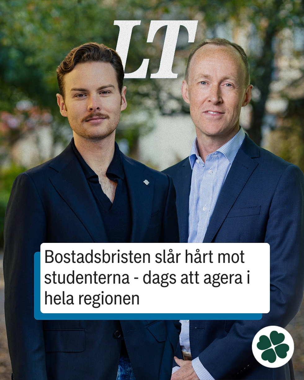 Rasmus Elfström och Johan Johander i LT: "Bostadsbristen slår hårt mot studenterna - dags att agera i hela regionen"