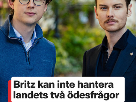 Rasmus Elfström och Erik Ovesson i Aftonbladet: "Britz kan inte hantera landets två ödesfrågor"