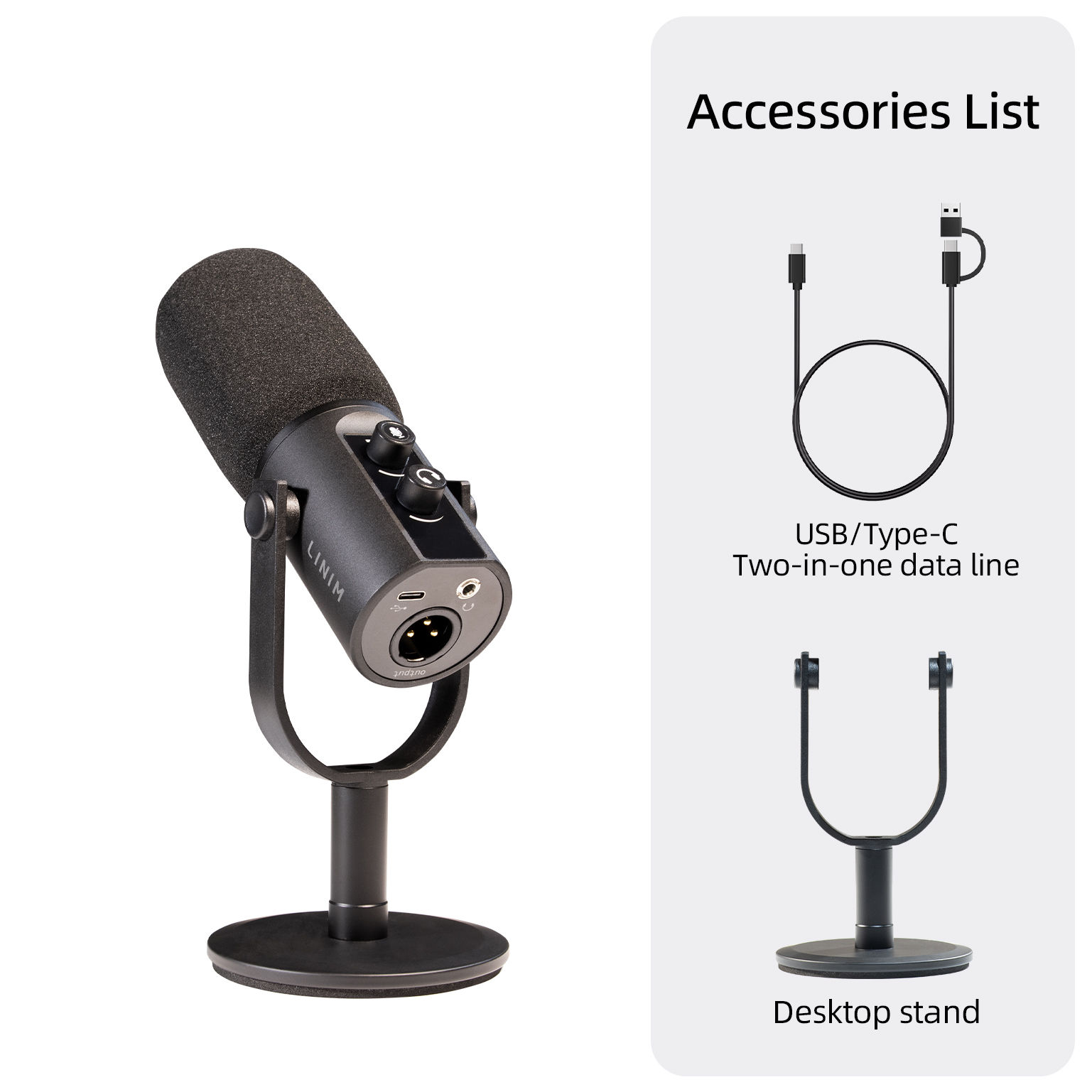 LINIM PD11 Dynamic USB/XLR Microphone with Gain Knob/Touch-mute/Headphone Jack,R