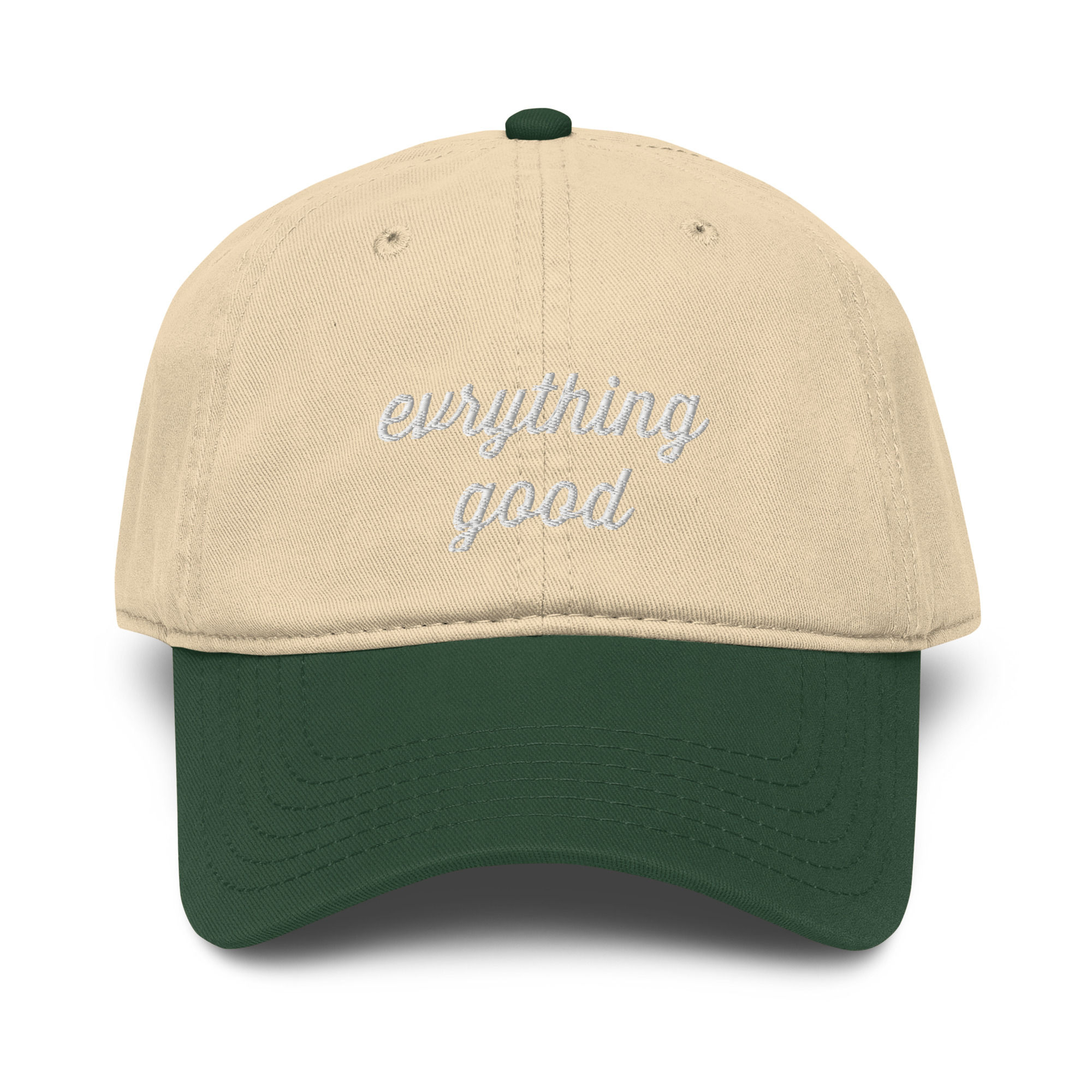 Evrything GOOD baseball cap in tan and green