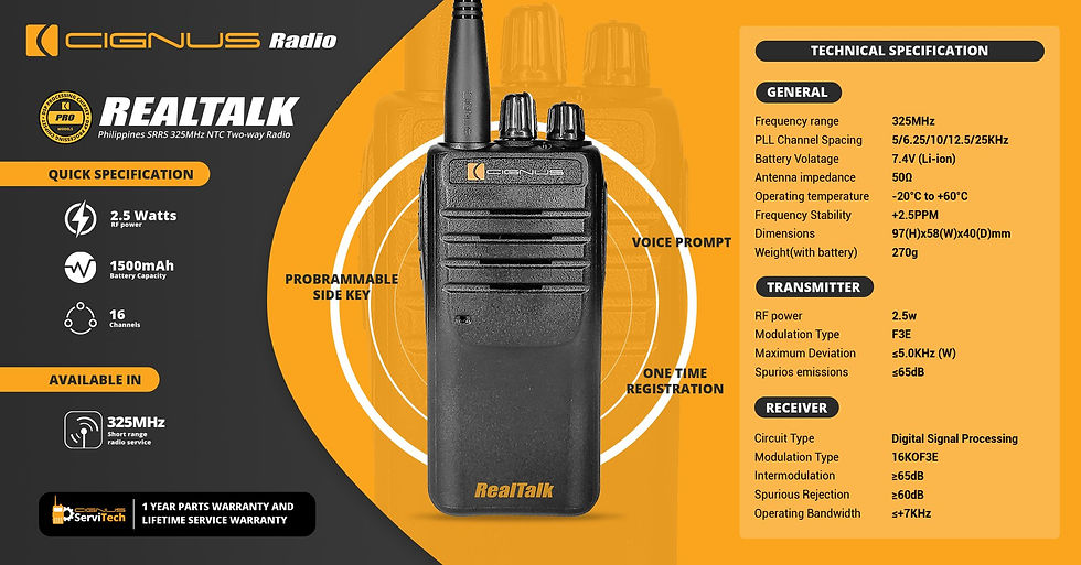 Cignus Real Talk 325MHz SRRS Two Way Radio Poster