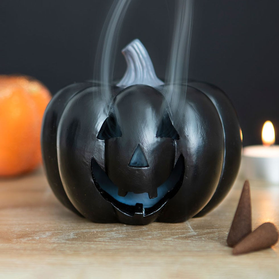 Black jack-o'-lantern gothic incense cone holder with toothy pumpkin grin