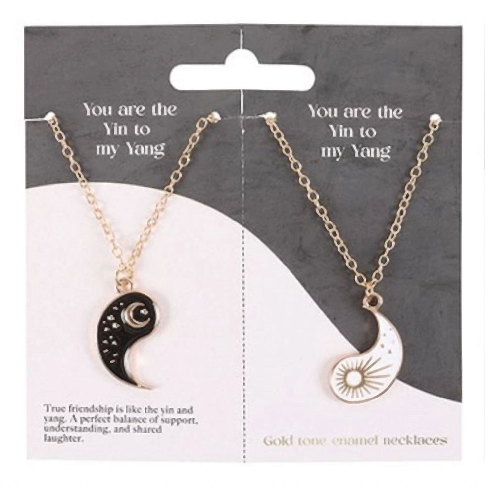 Yin Yang friendship necklace set that splits into two matching halves, symbolising balance and connection