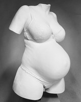 Alles in Gips auch die Gänsehaut, Hünderhaut
Gipsabdruck Babybauch