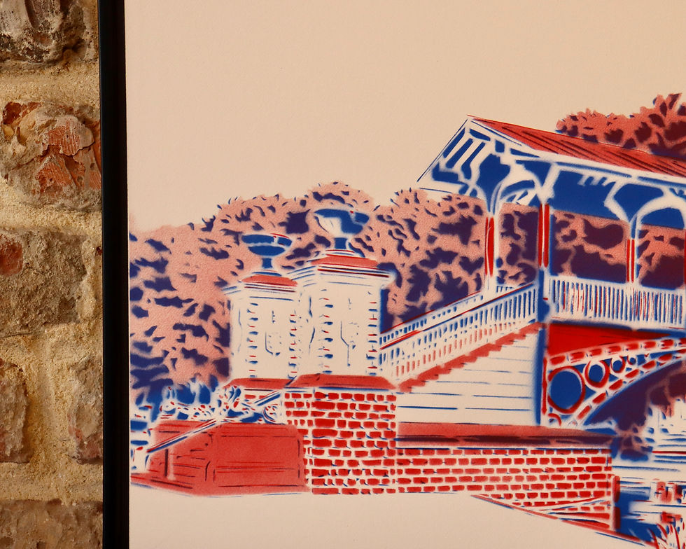 Miniature : Affiche originale peinte aux pochoirs - Bichromie bleu véritable/rouge traffic