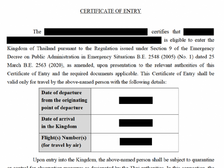 Thailand Visum und Einreiseerlaubnis (CoE(Certificate of Entry))