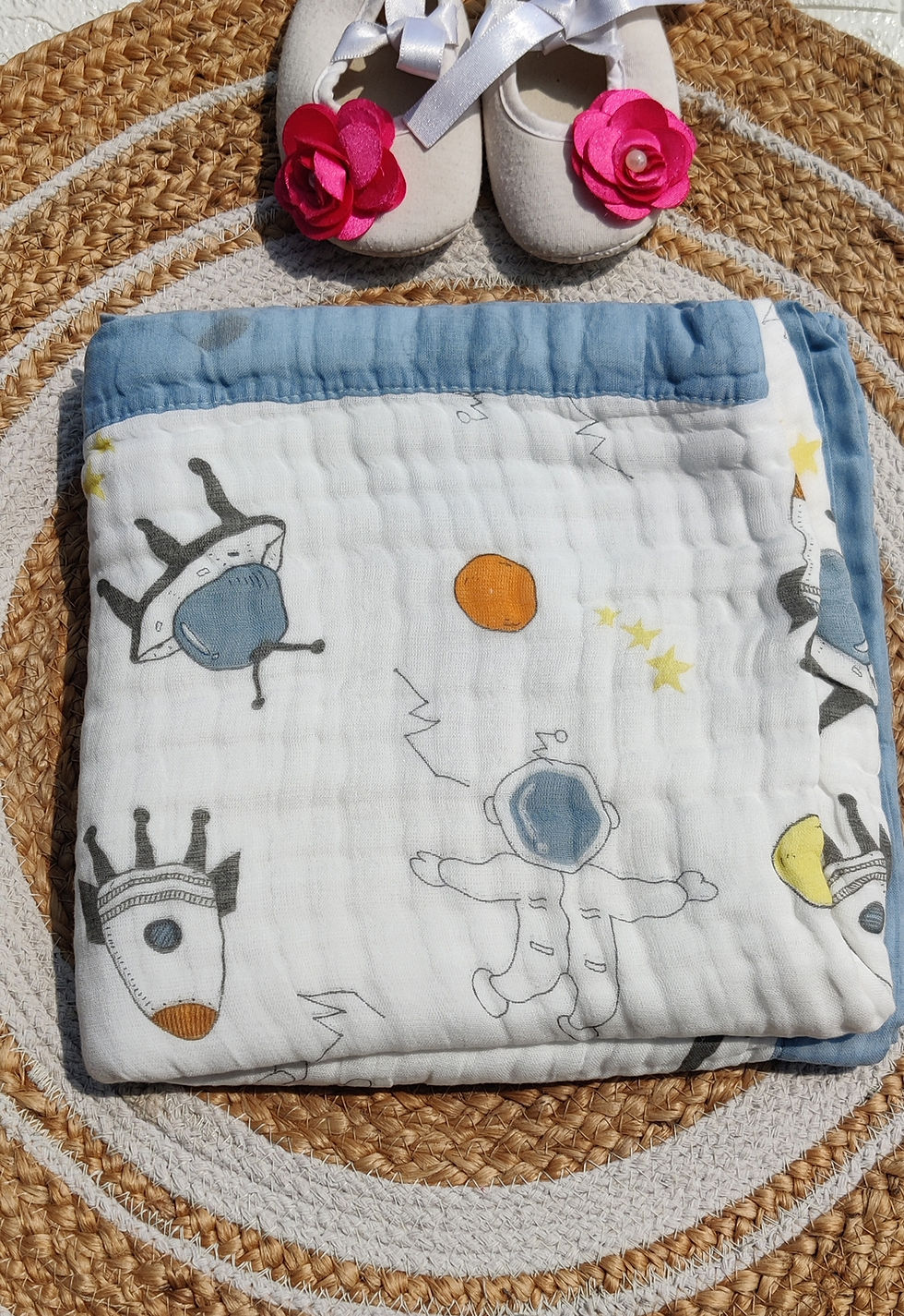 Thumbnail: Crinkled Muslin Receiving Blanket - Rocket