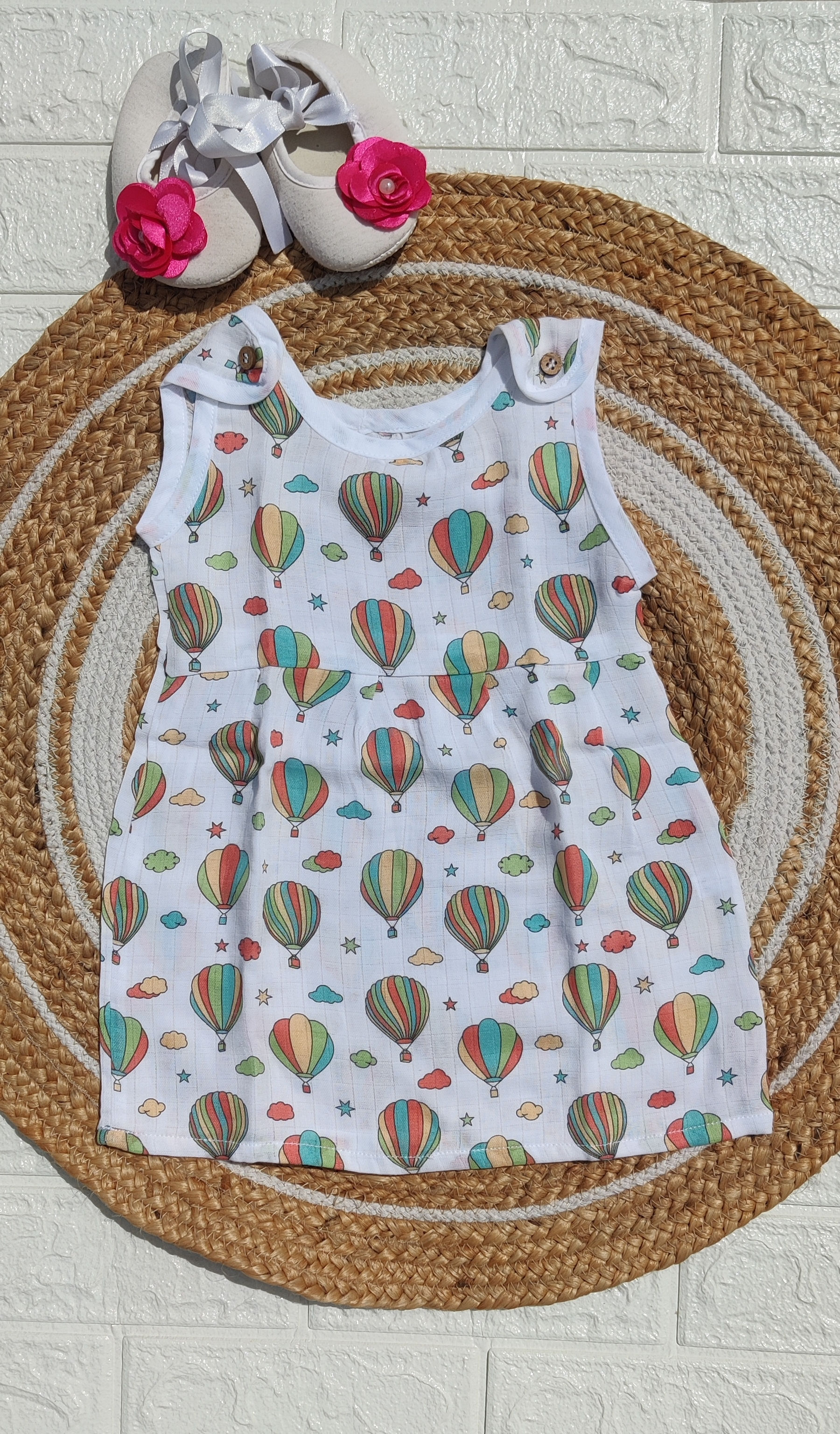 Muslin Shoulder Button Frock - Hot Air Balloon