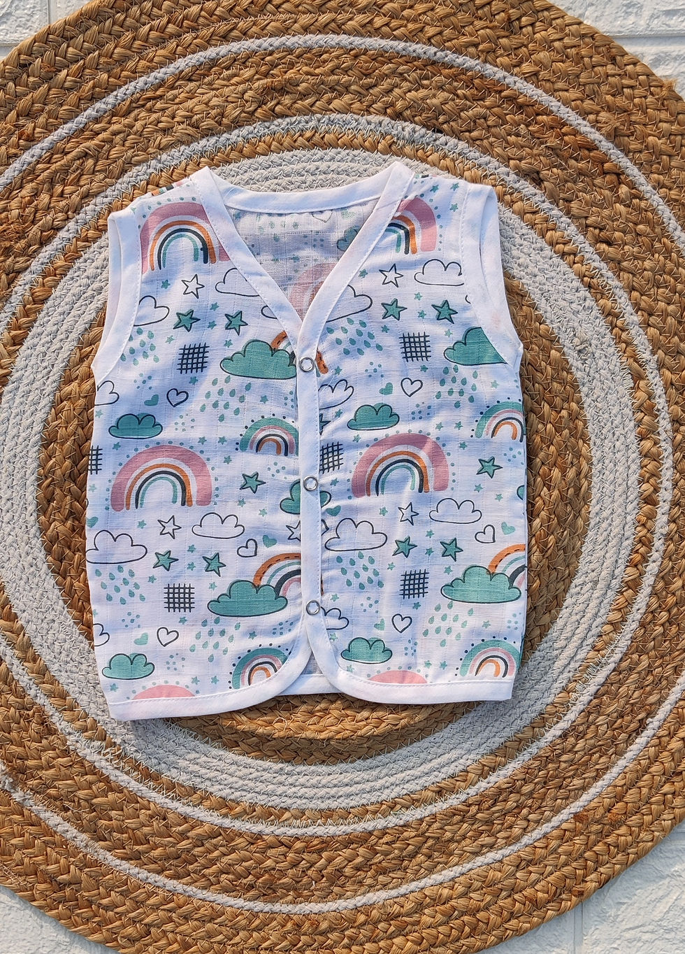 Muslin Button Jabla 6-12m - Rainbow