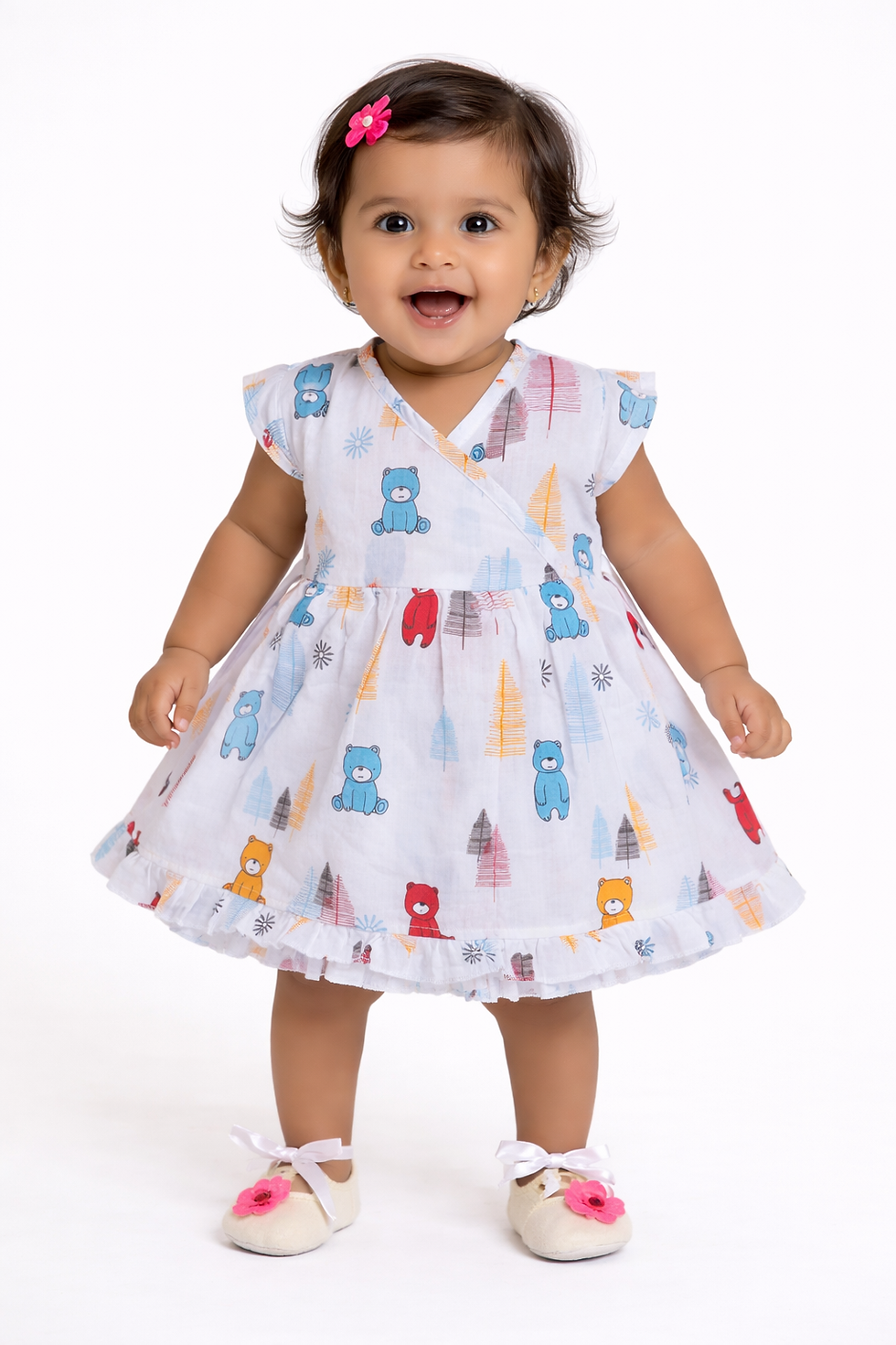 Thumbnail: Muslin Kimono Frill Frock 1-2 year - Blue Bear