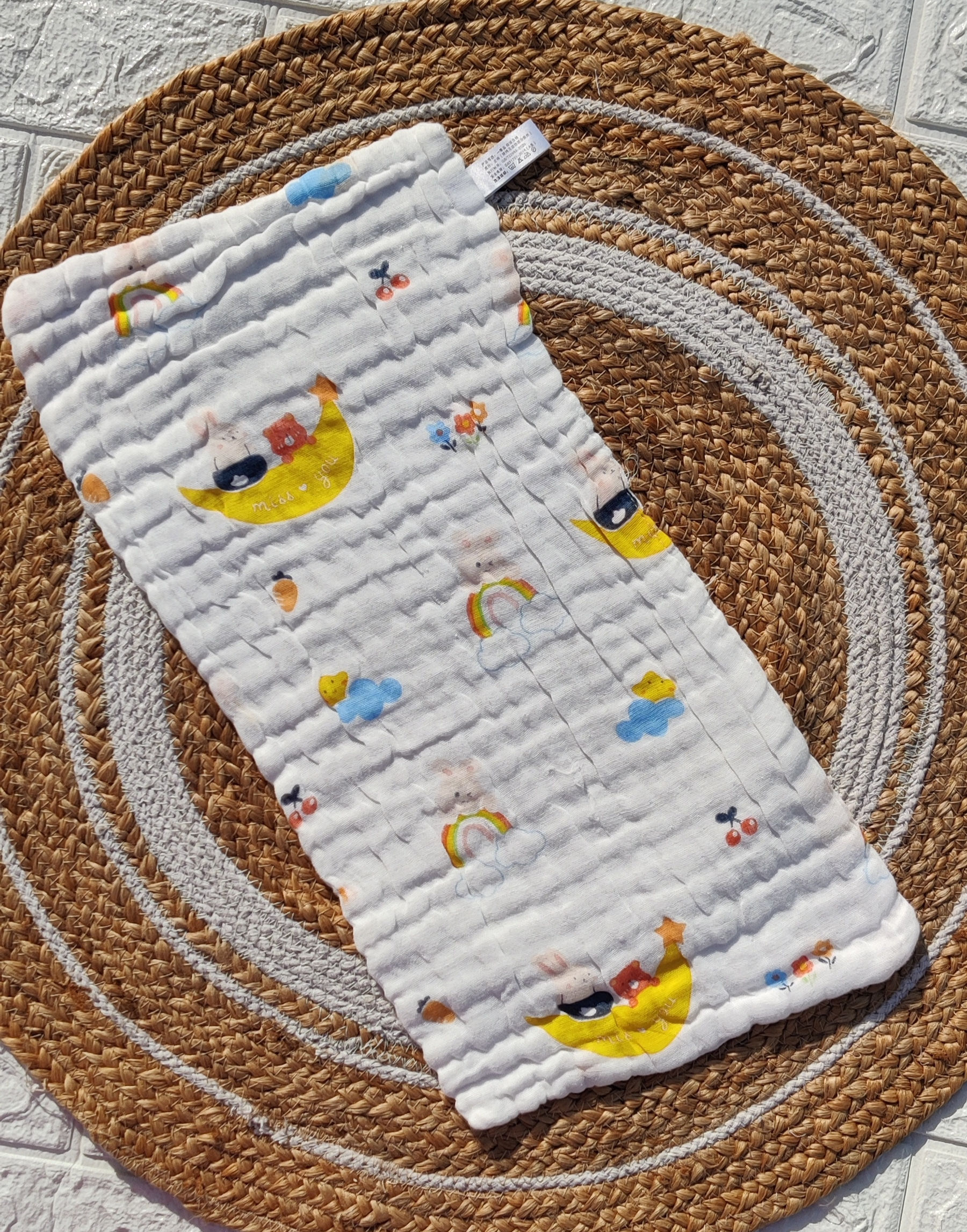 Crinkled Muslin Burp Cloth - Yellow Moon