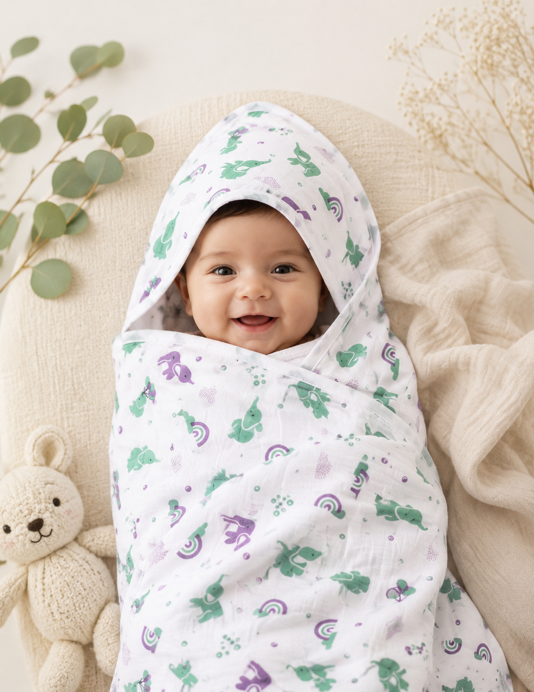 Muslin Hooded Towels - Elephant