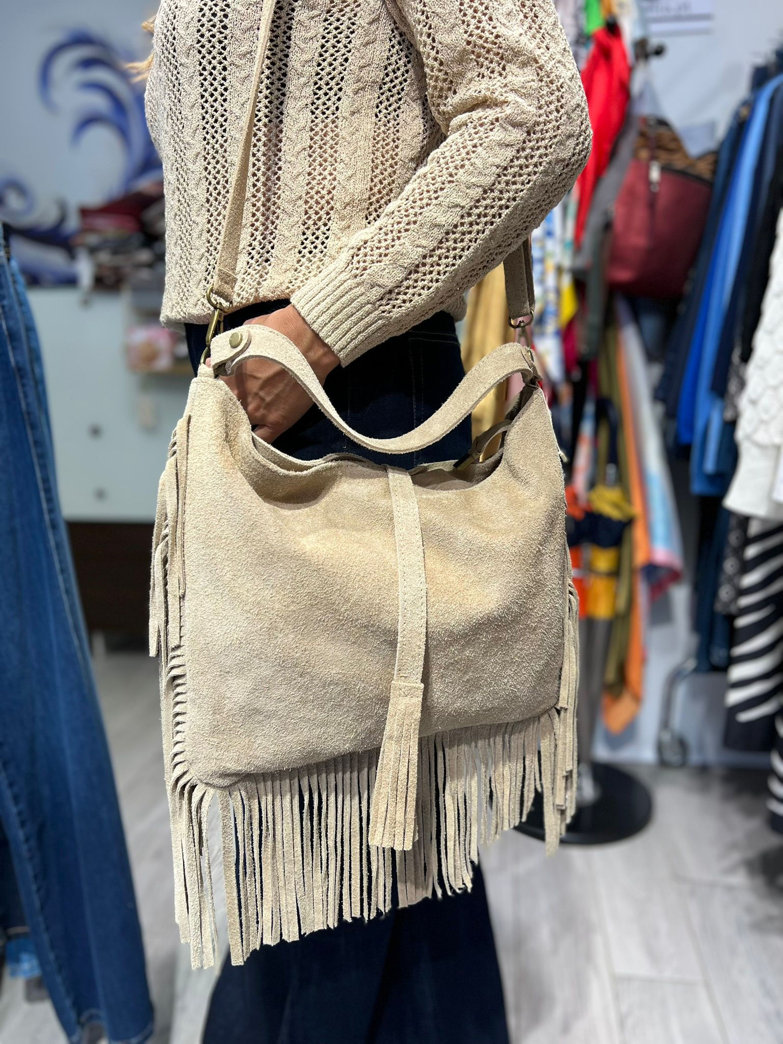 Mala em pele com franjas Ref. 165770