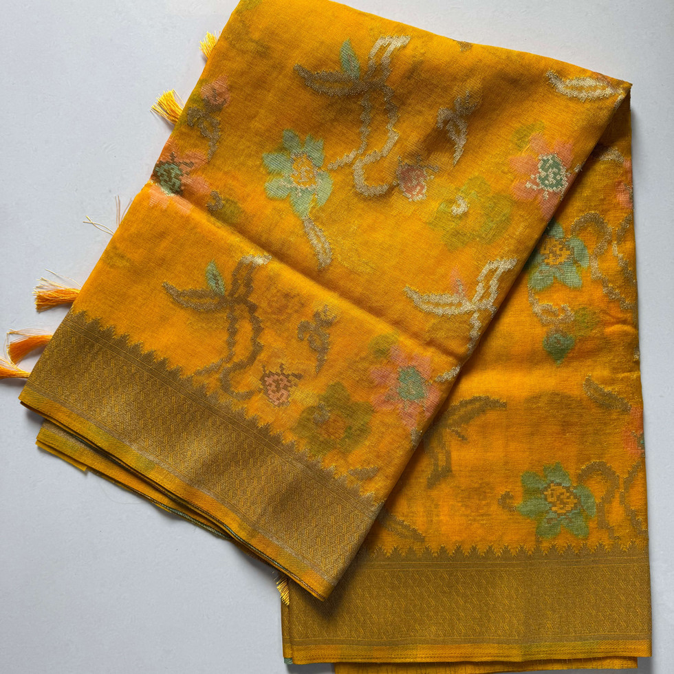 sankranthi special sarees/ yellow georgette saree/ floral yellow saree/ pure georgette sarees