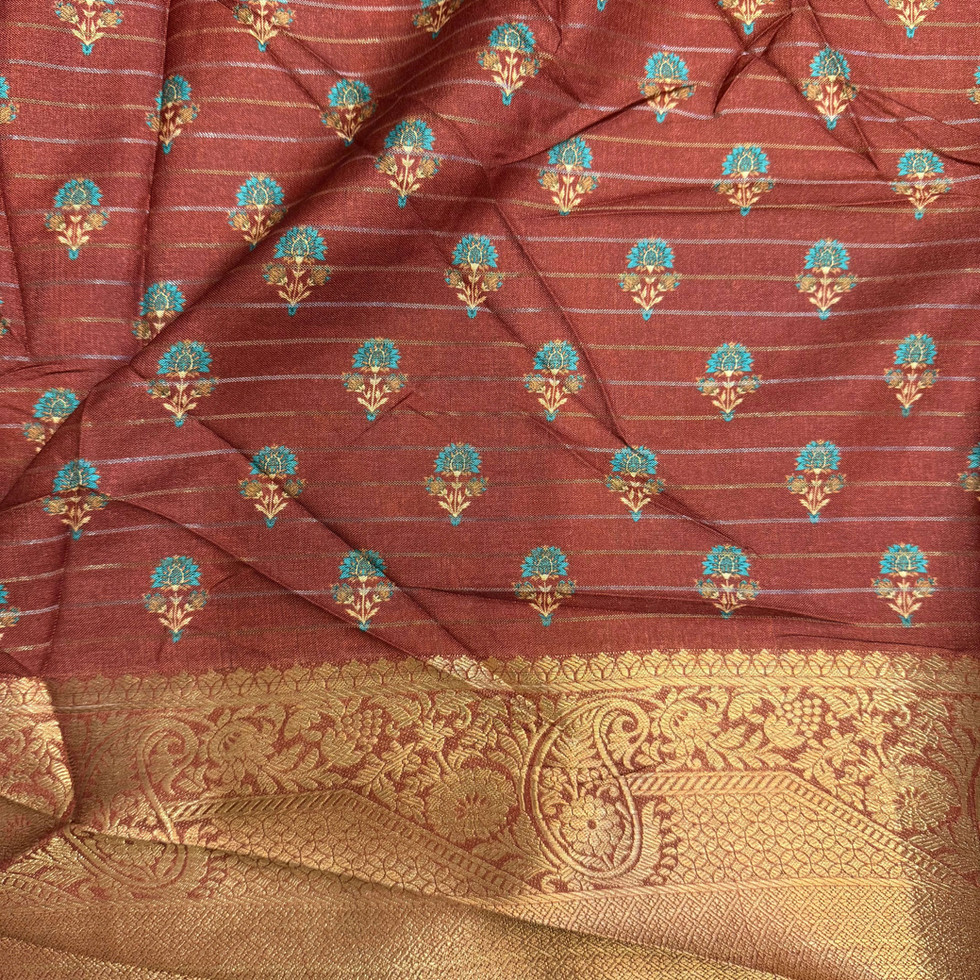 cream & brown combination saree/ elephant figure saree/ double border fancy sareesarees