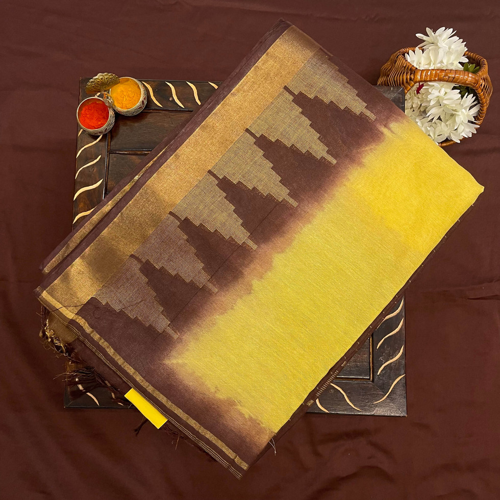 Yellow Saree With Temple Border Tussar Silk Saree / Bhagalpur sarees/ Silk sarees / Ratansilksarees