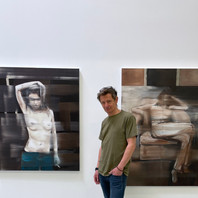 ARTSTUDIO OF MICHAEL KOPPLSTÄTTER. THE ARTIST MICHAEL KOPPLSTÄTTER INFRONT HIS PAINTINGS. CONTEMPORARY ARTIST MICHAEL KOPPLSTÄTTER. HAUSER WIRTH. ART BASEL. FRIEZE LONDON. GALLERY ZWIRNER.