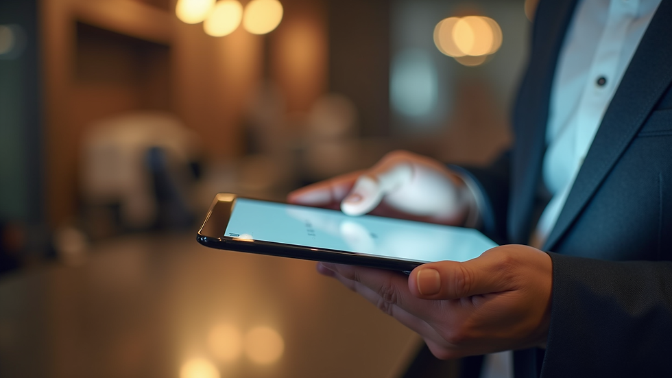 High angle view of a digital payment transaction on a tablet screen