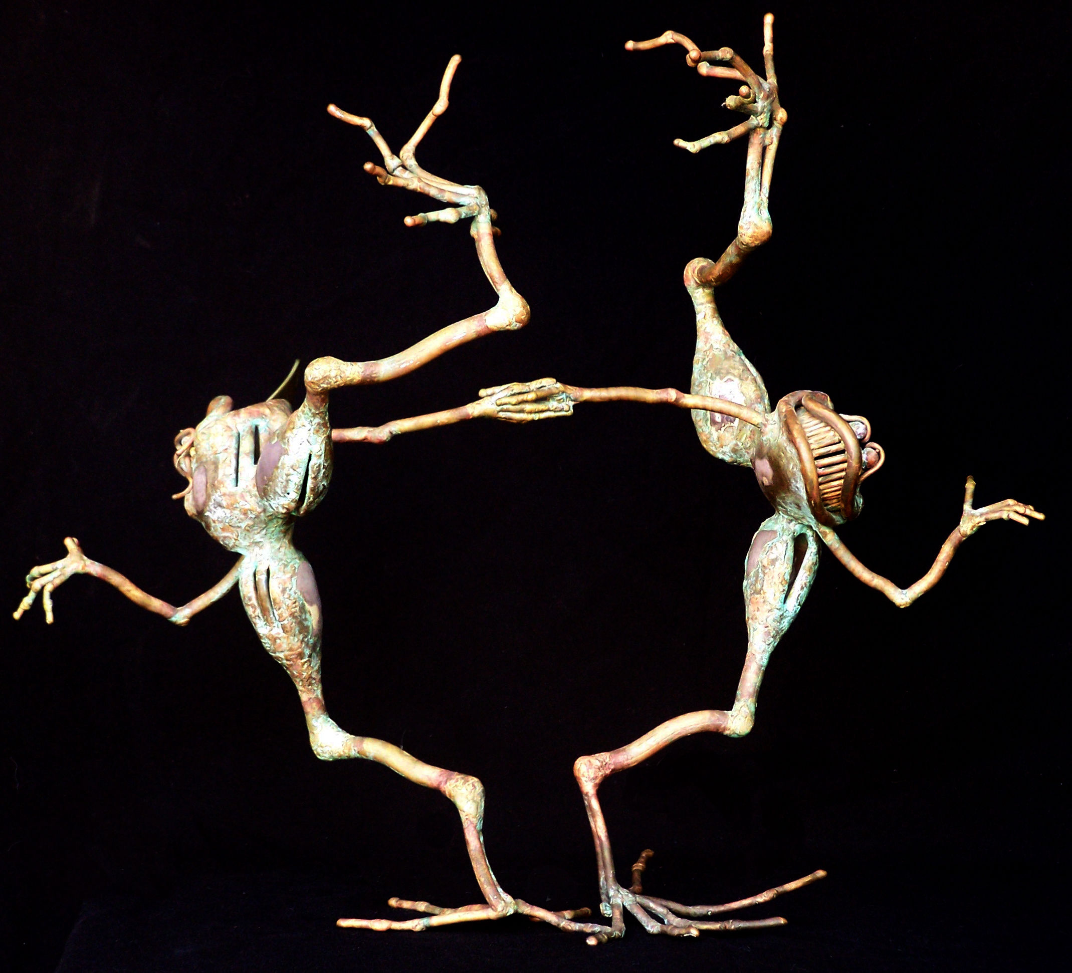 Bronze Dancing Frog Statue by Dion Wright