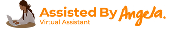 Assisted By Angela  Virtual Assistant Orange logo on white background
