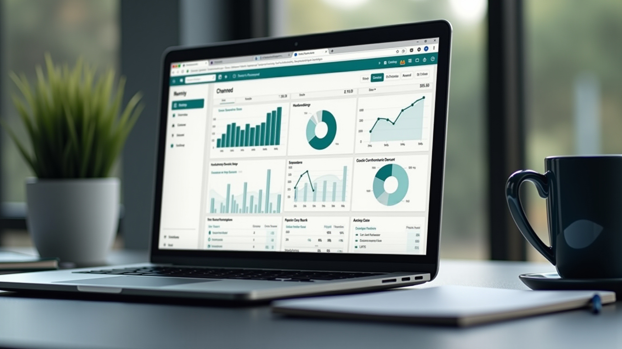 Laptop with generic graphs representing financial information
