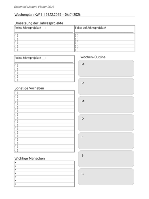 Planungs- und Reflexionsebene 3 - Woche