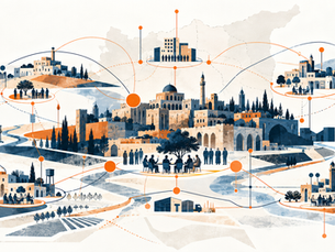 Illustrated Syrian towns and municipal networks showing decentralized governance relationships.