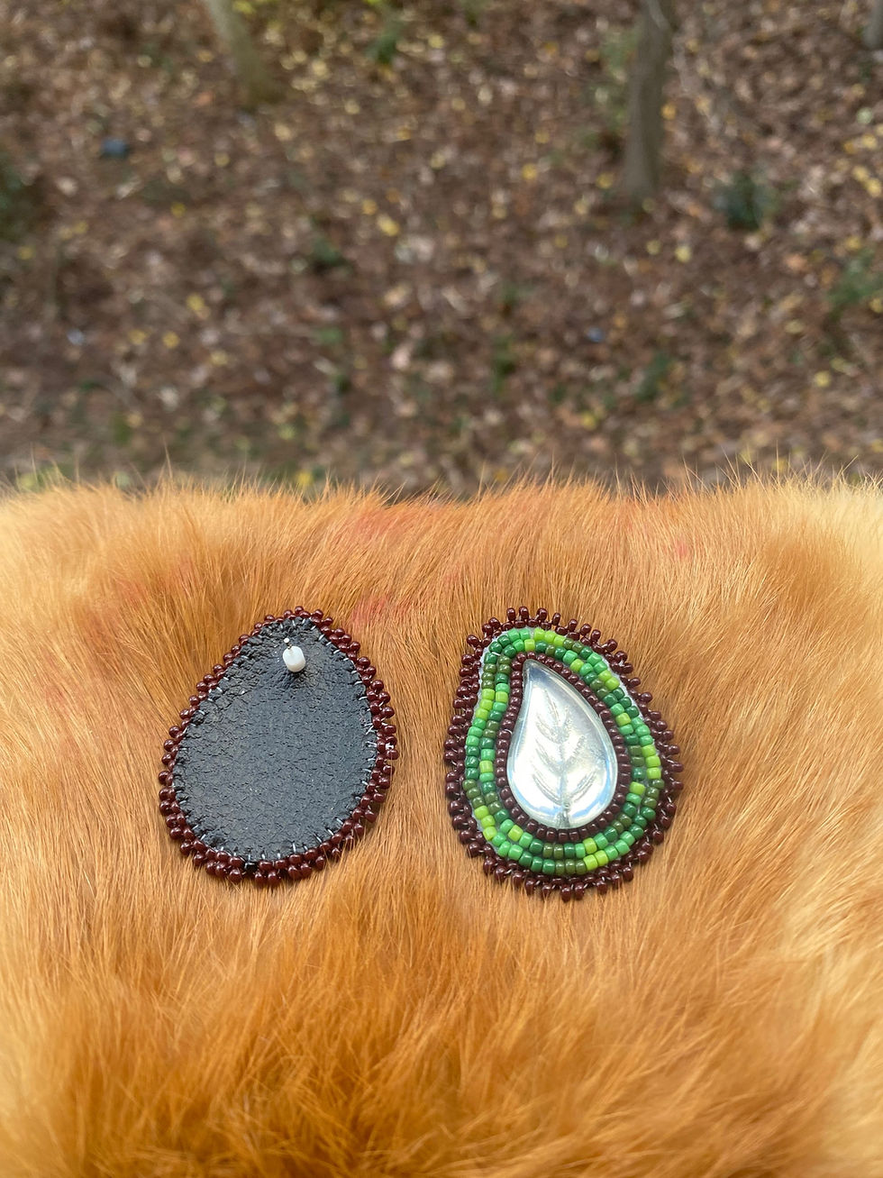 Thumbnail: Flourish - Beaded Earrings w/Glass Leaf Centers