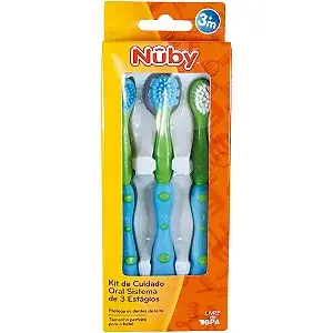 Kit Escova bebe Cuidado Oral Sistema de 3 Estágios Azul