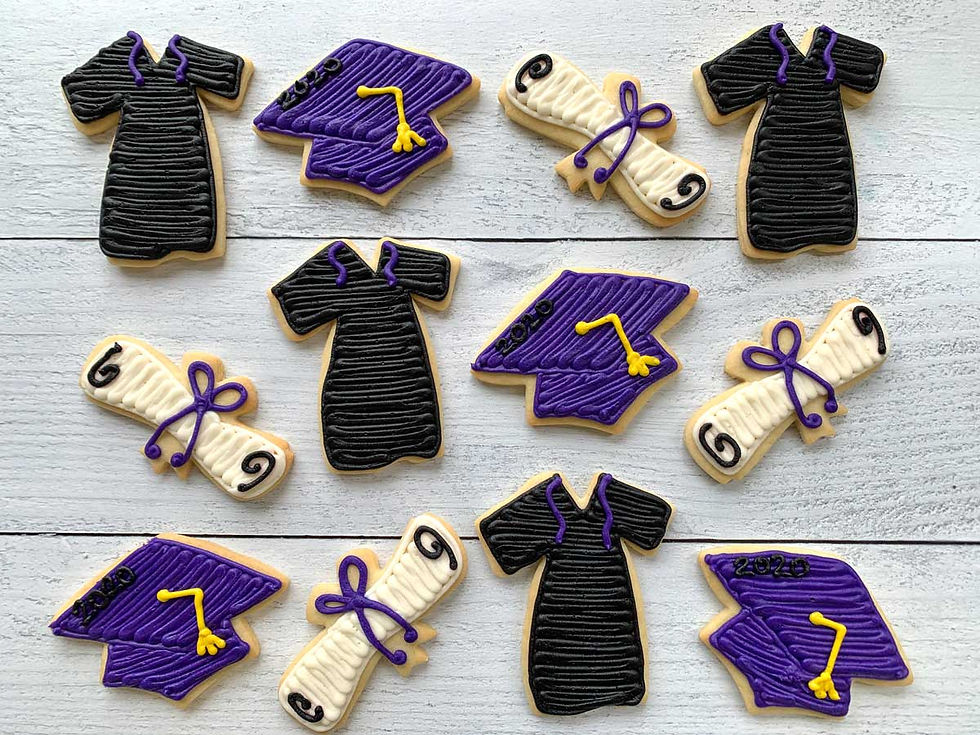 Thumbnail: UW themed Graduation Sugar Cookies in custom school colors from Seatown Sweets