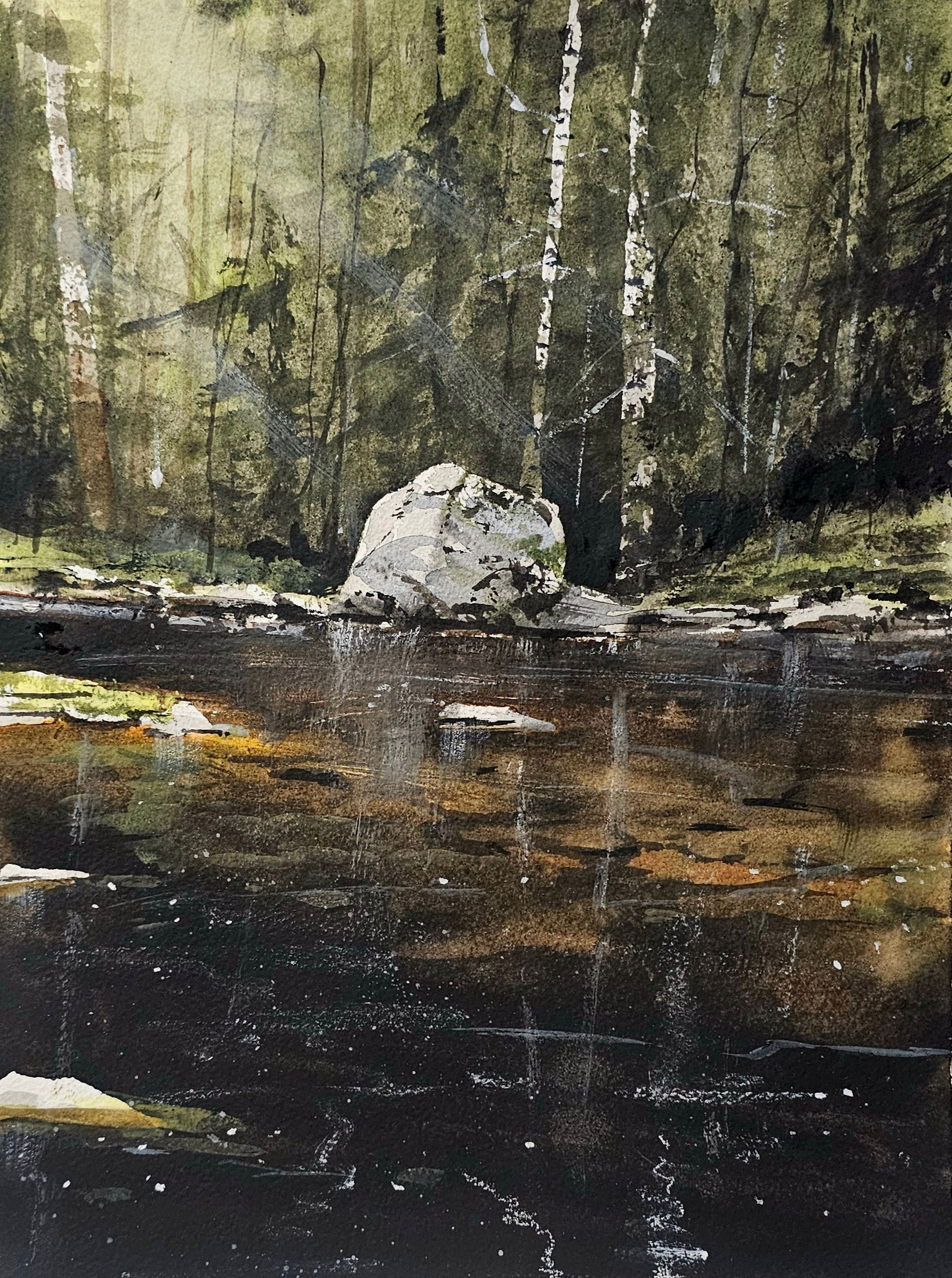 Solsken på bäck   / Watercolor  / 30x40cm oramad  / Year 2026