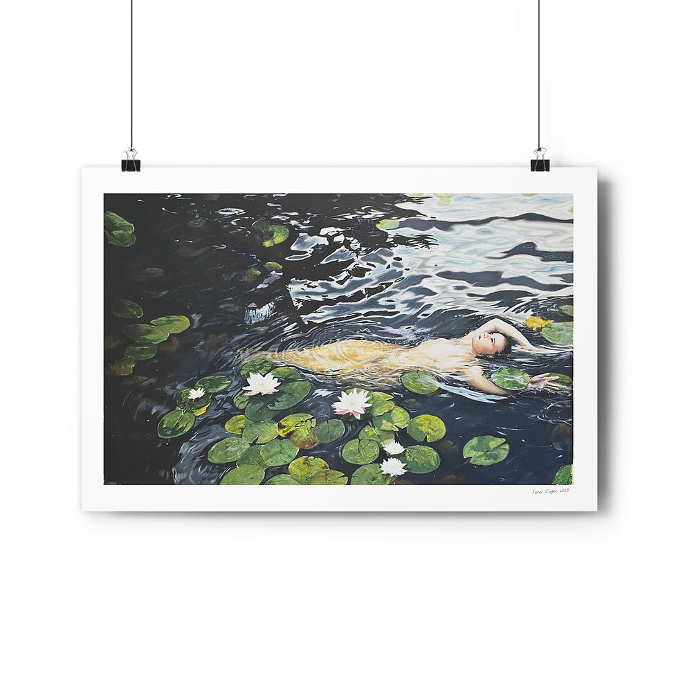 Thumbnail: Fine Art Print — Nakenbadare i näckrossjö. Storlek: 91x61 cm