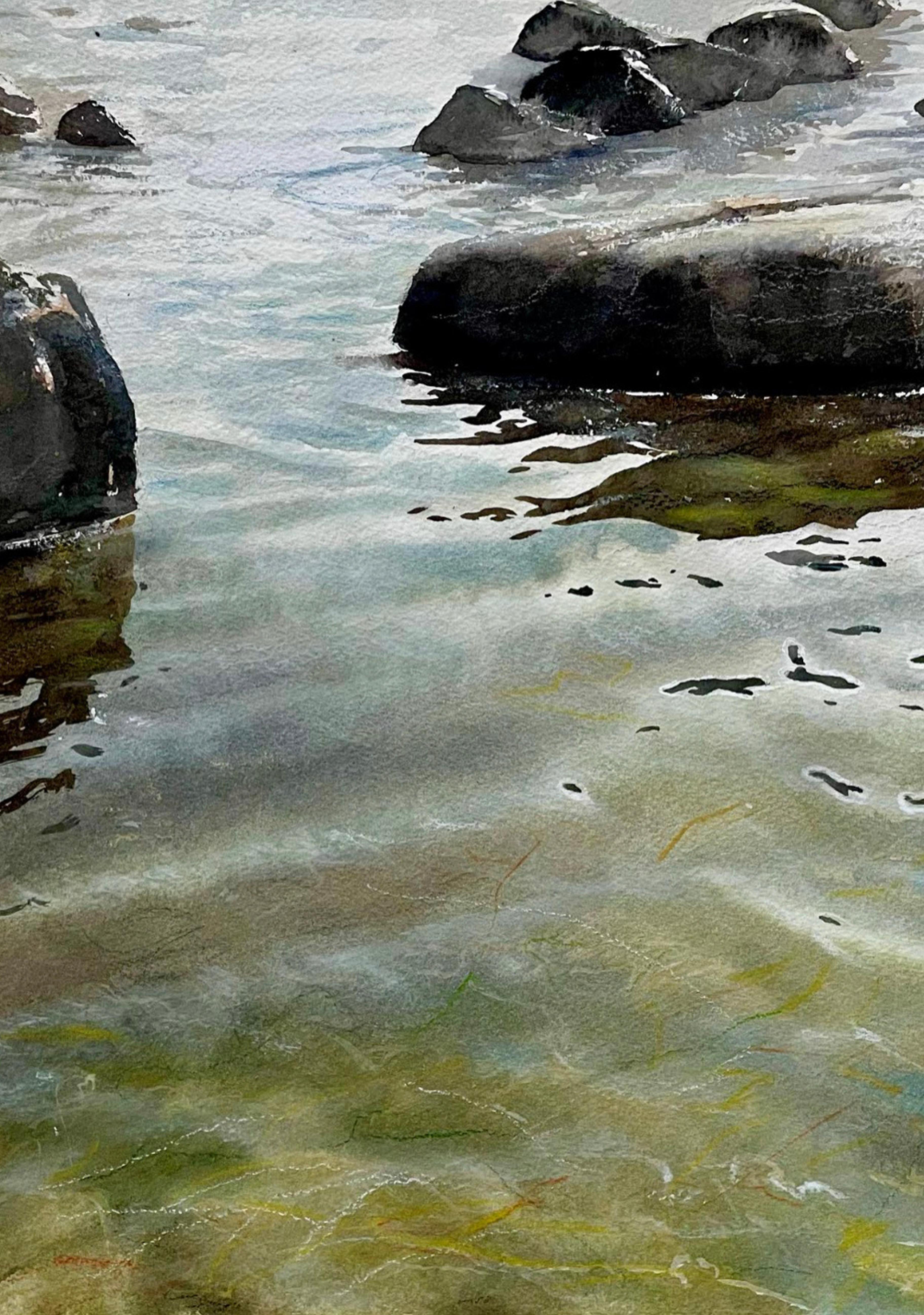 Vågor i skärgård / Watercolor Akvarell ( Original ) 70x90cm inkl ram / År 2024