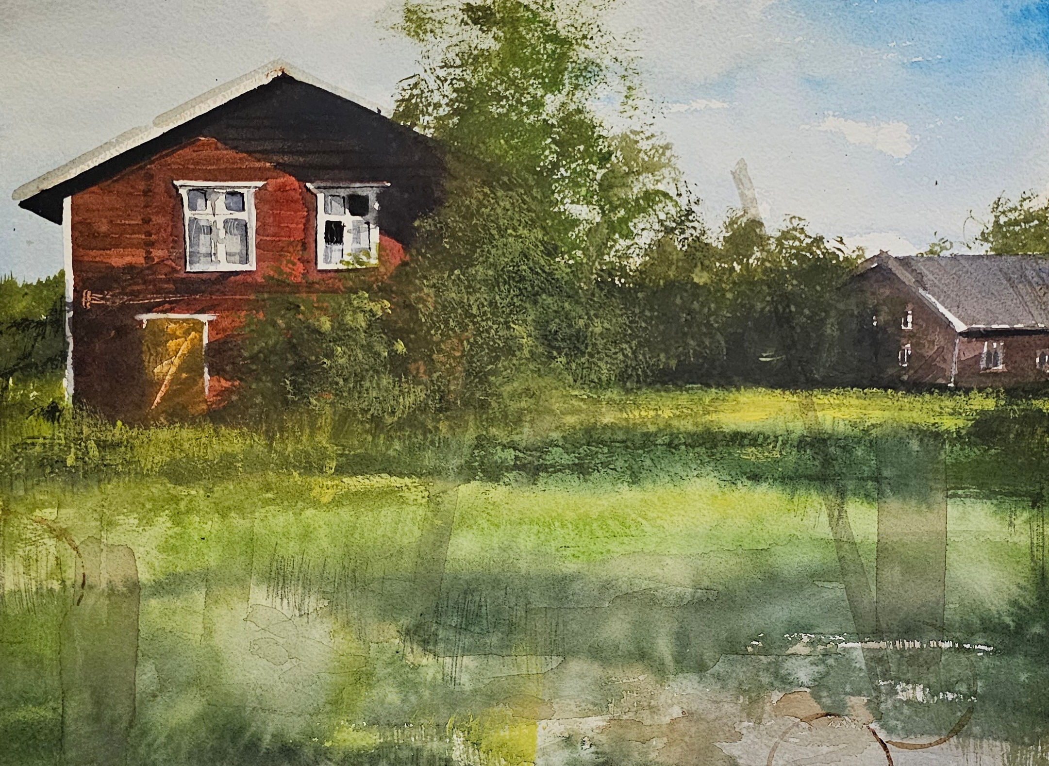 Öde hus på torp / Watercolor Akvarell ( Original ) 50x40cm inkl ram / År 2025