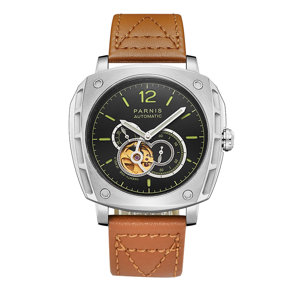 Parnis 44mm Automatic Tourbillion Watch Skeleton Dail Sapphire Crystal