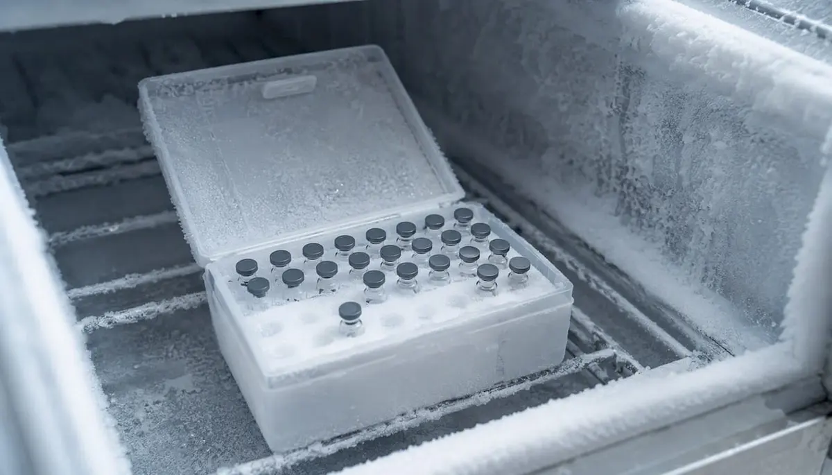 Hands preparing bacteriostatic water vial in lab