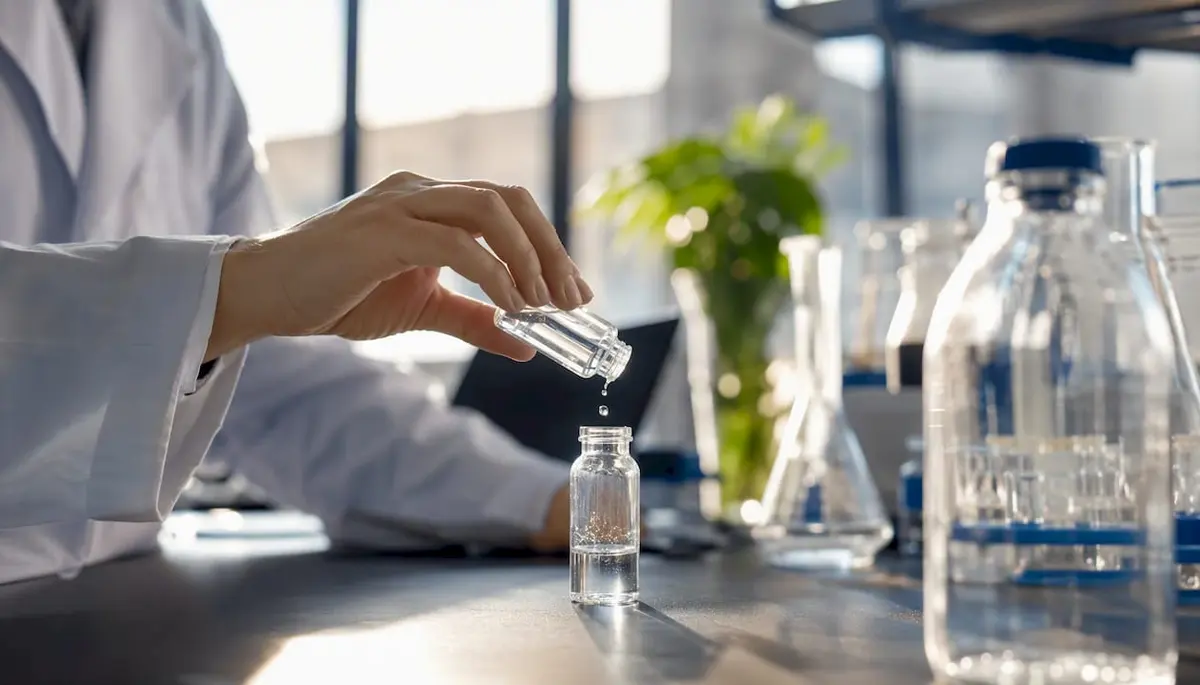 Sealed vial of lyophilized peptide powder in freezer