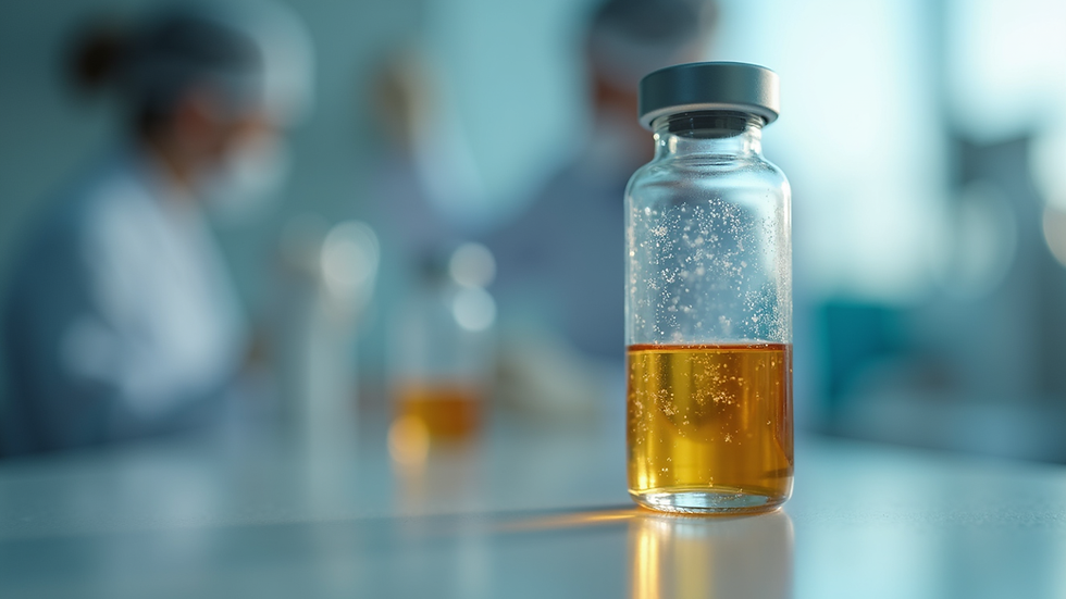Close-up view of a vial containing synthetic peptide solution