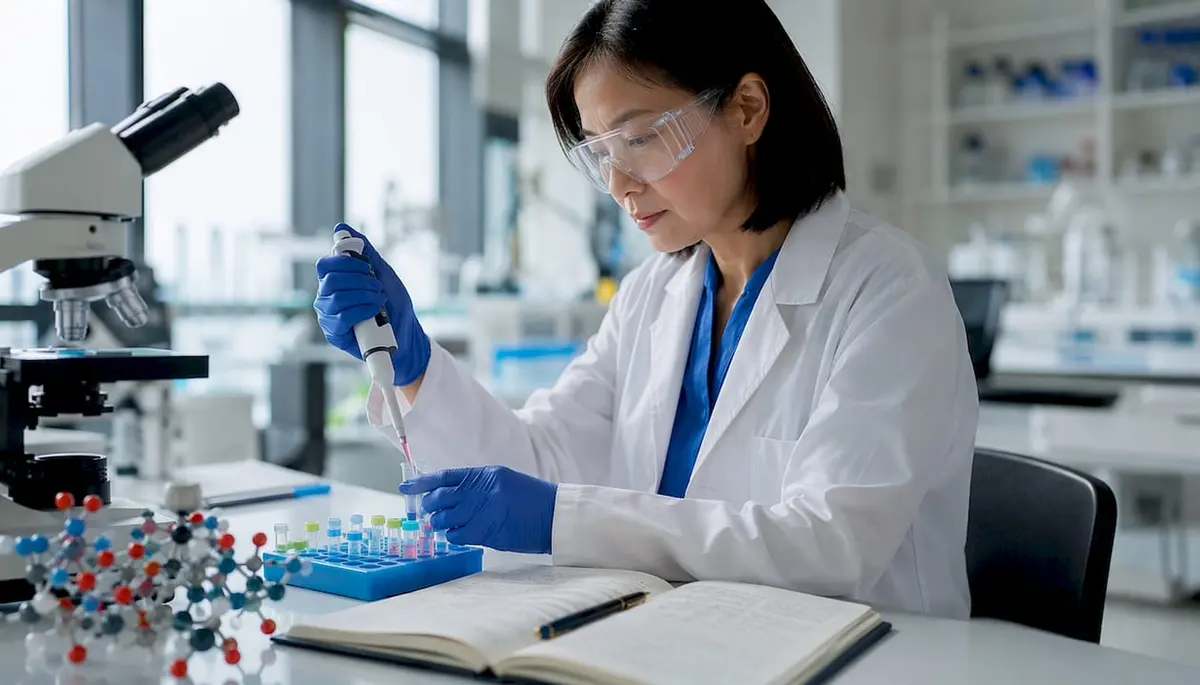 Lab desk showing peptide parameters