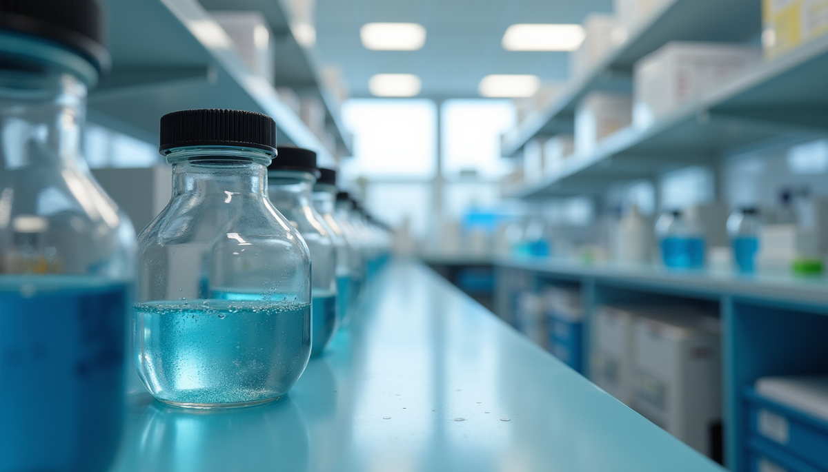 Eye-level view of a clean laboratory workspace with peptide testing equipment