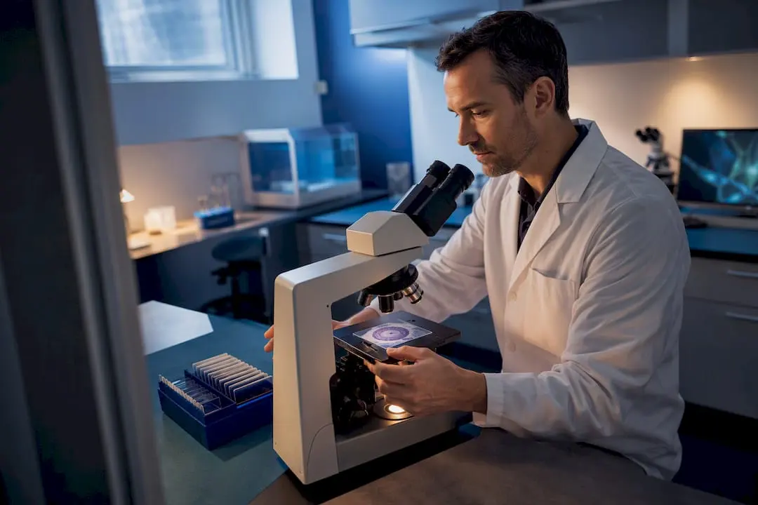 Lab technician labeling peptide vials