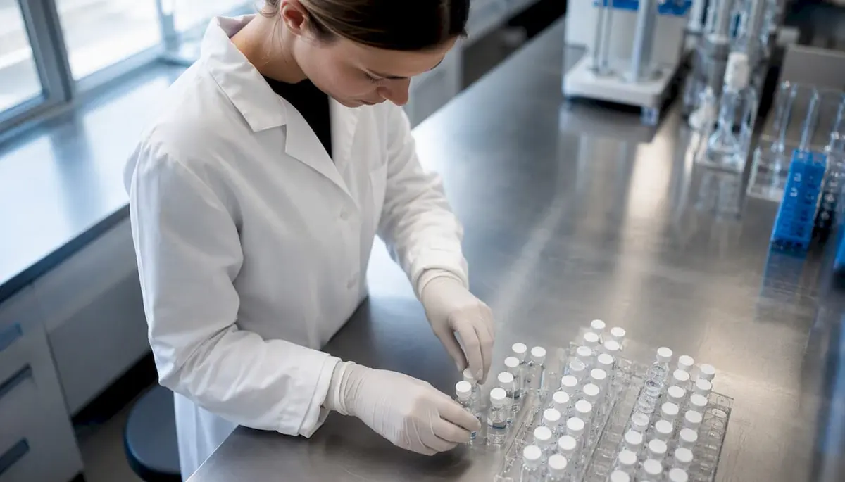 Scientist handling peptide salt vial