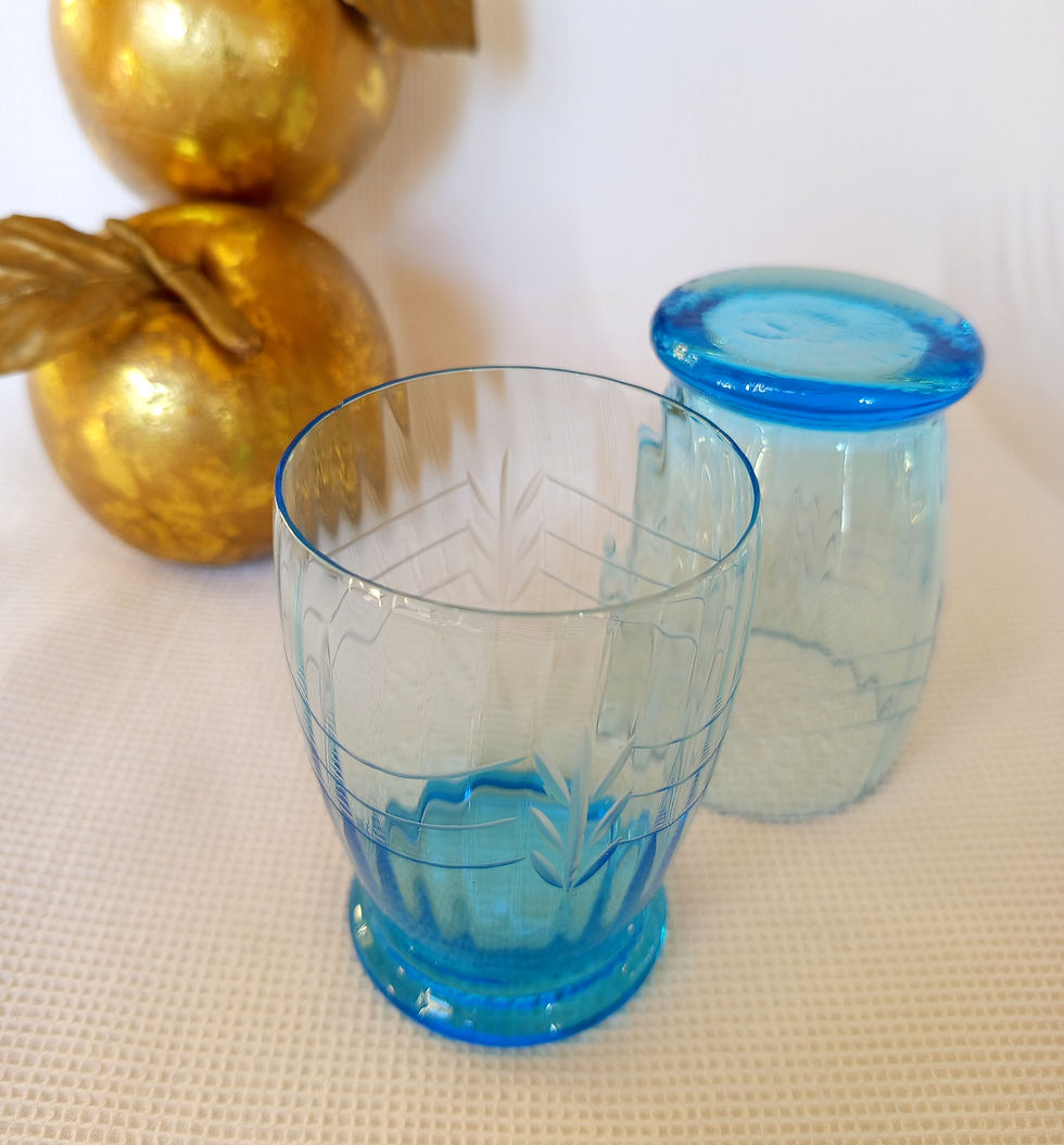 Miniature : 5 verres à eau gravés bleus - 1ere moitié du XXe siècle