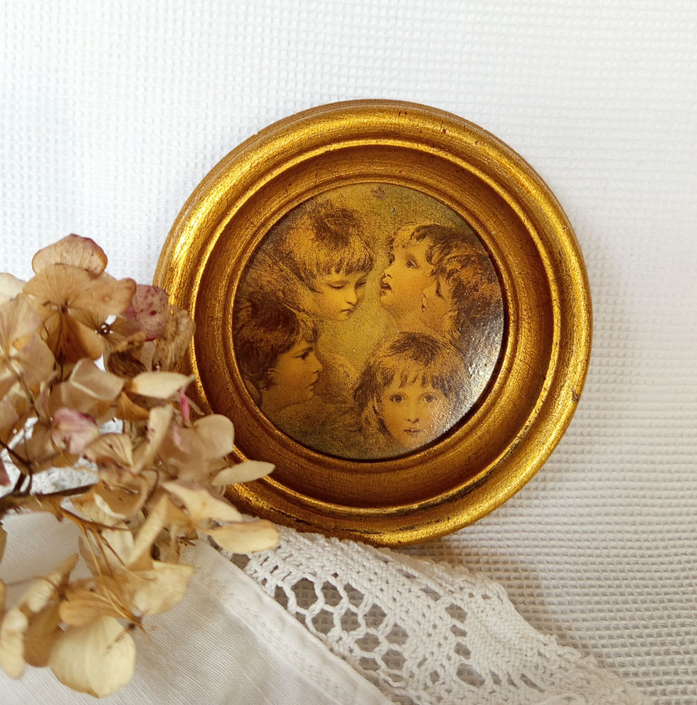 Petit cadre rond doré "Têtes d'Anges" Joshua Reynolds - Années 50