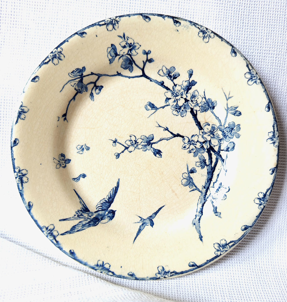 Miniature : Lot de 2 assiettes plates terre de fer Gien - Décor "Martinets" bleu
