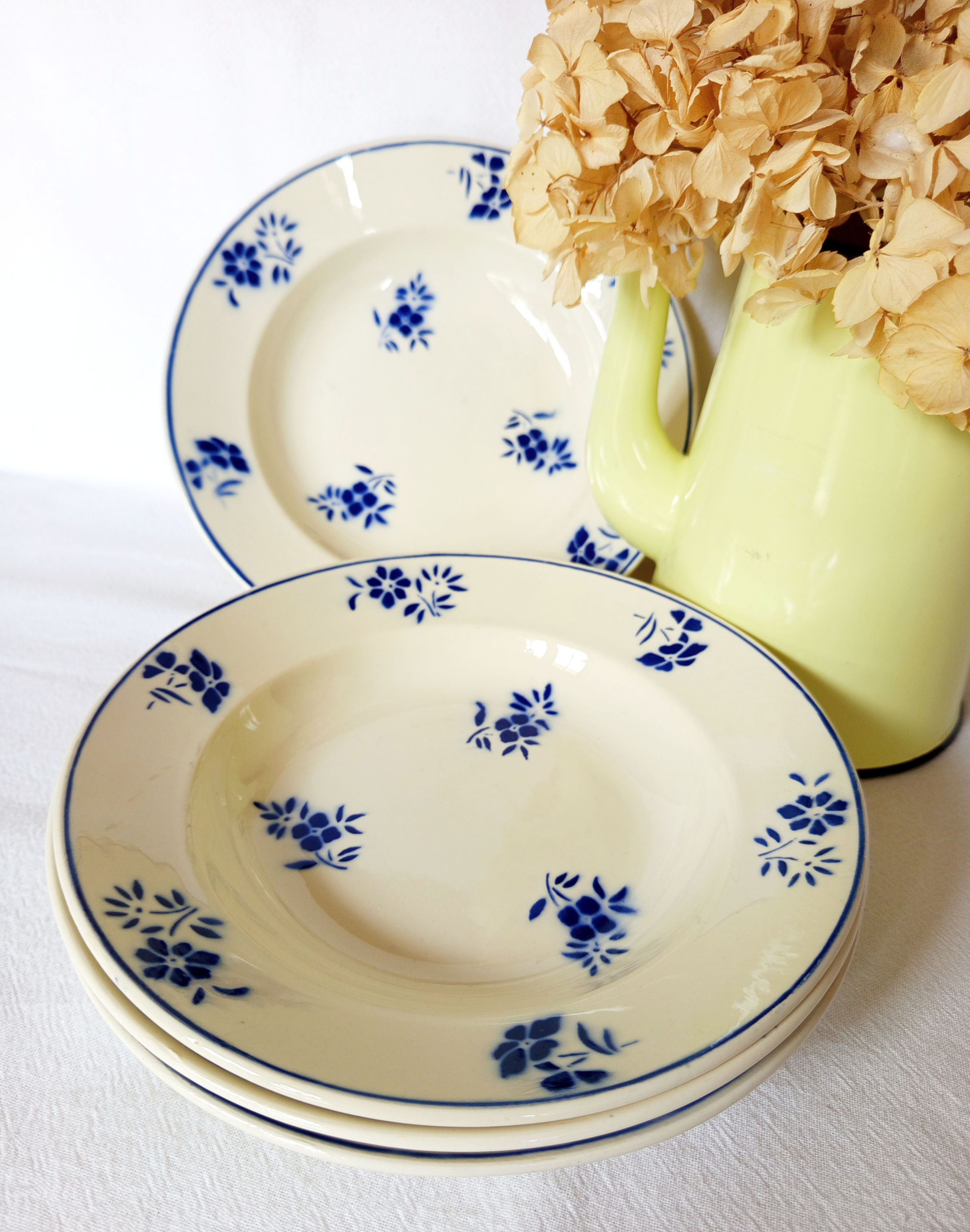 Série de 4 assiettes creuses "Argenton" bleues Badonviller - Début XXe