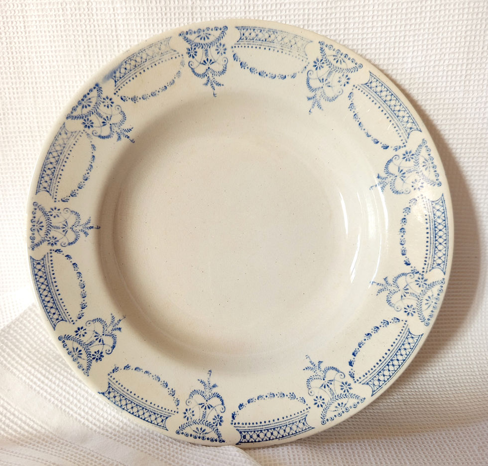 Miniature : Lot de 2 assiettes creuses motif "Colonial" bleu Moulin des Loups - Début XXe