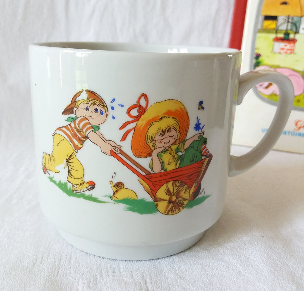 Miniature : Lot de 2 grandes tasses en céramique MONOPOLI décor enfants- années 70